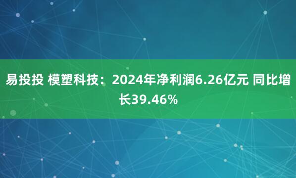 易投投 模塑科技：2024年净利润6.26亿元 同比增长39.46%